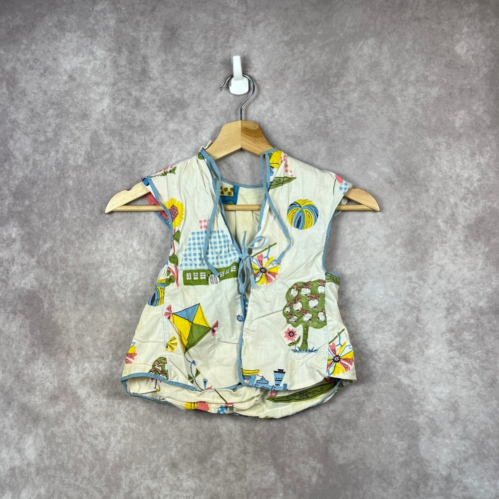 Vintage 1950s Kurtz & Yate Kids Vest Sleeveless Top Novelty Print Cotton